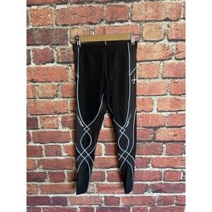 CW-X Women's Compression Running Tights #125879A Black Size Medium Blue Accents